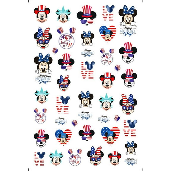 America Loves Mickey Nail Art Stickers 4th of July Red White Blue Cute Minnie Nail Sticker Mouse Ears - American Flag Heart - D181