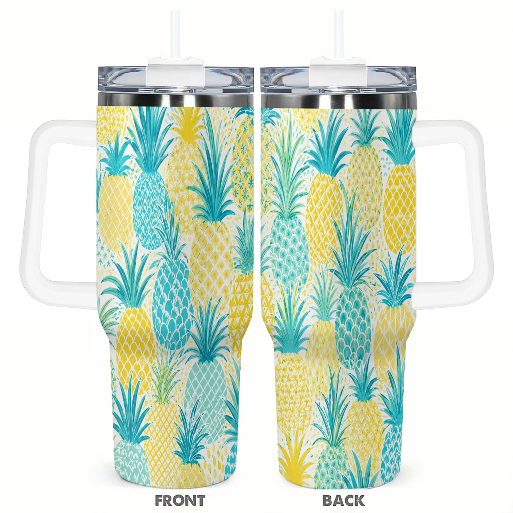 Tropical Pineapple 40oz Car Travel Tumbler Insulated Coffee Cup Large Capacity Vacuum Insulated Travel Cup Summer Beach Style Gift for Women Men