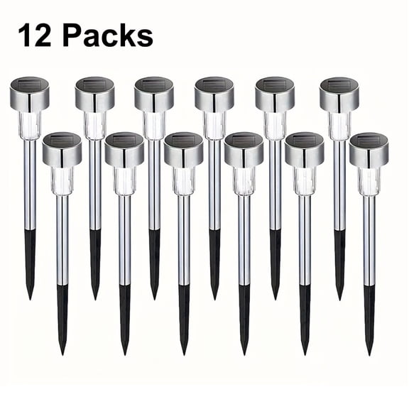 12 pack Solar Pathway Lights , White LED Outdoor Solar Lights IP44 , 11.61" Stainless Steel Garden Stake Lights for Yard, Patio, Driveway