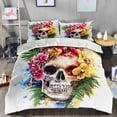 thumbnail image 2 of Full Size Comforter Set with 2 Pillowcases, Skull with Flower - 3 Pcs Bedding Set for Kids and Adults, Skull with Flower Soft Comforter Set for Bedroom Bed Décor, 2 of 6
