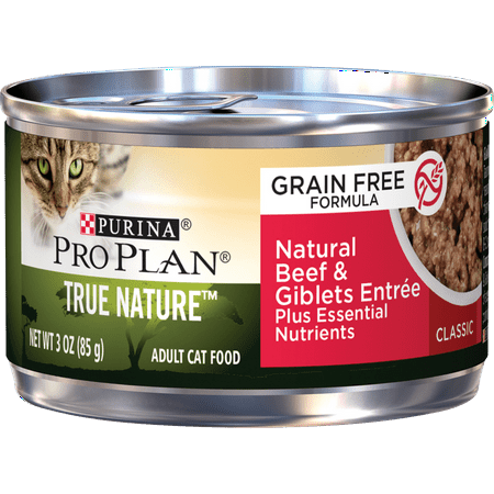 (24 Pack) Purina Pro Plan Natural Grain Free Pate Wet Cat Food TRUE NATURE Natural Beef & Giblets Entree 3 oz. Pull-Top Cans