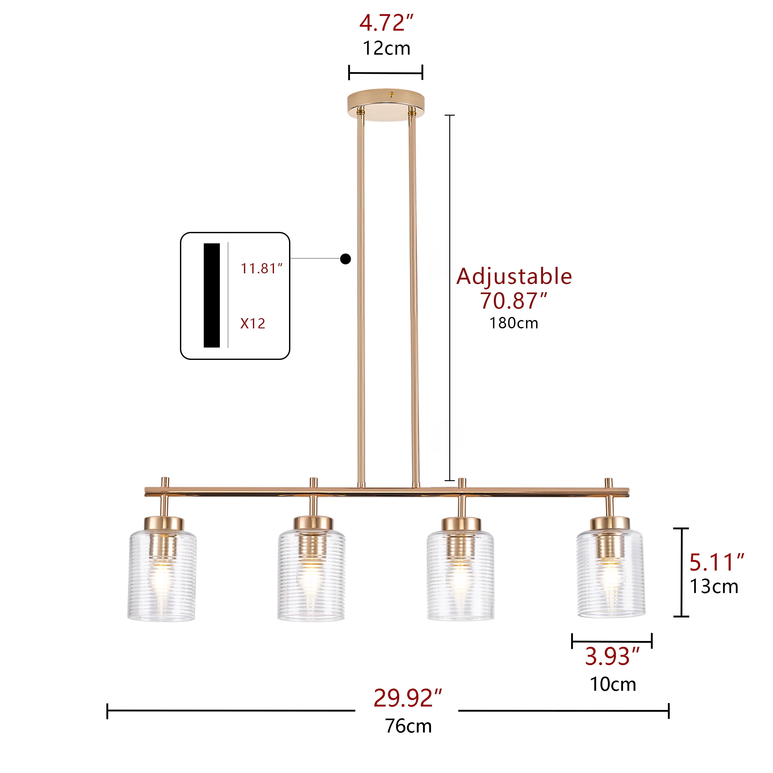 4-Light Classic Farmhouse Pendant Light, Brushed Gold Modern Hanging Ceiling Lighting Fixture for Living Room Bedroom Kitchen Hallway