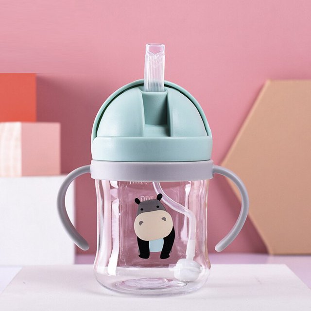 Niños Niños Dibujos animados Animal Escuela Agua potable Botella de paja Bola de gravedad Paja Taza de bebé con correa para el hombro Botella de agua Tan Jianjun unisex