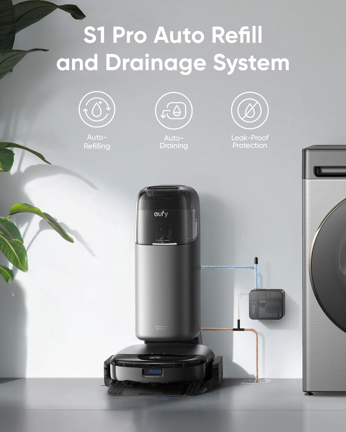 eufy Accessory-Auto Water Refill and Drainage System, Auto-Refill and Drain Module, Compatible with eufy S1 Pro Hydrojet