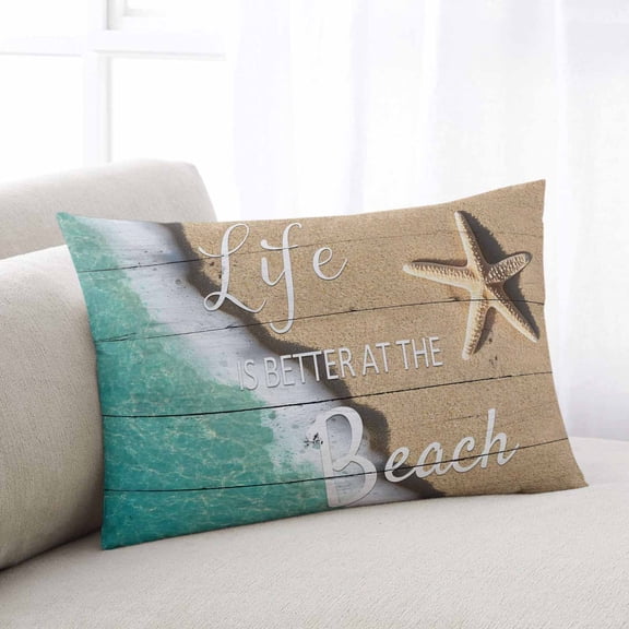 Beige Blue Summer Beach King Size Pillow Cover, Pillowcase Protectors with Zipper, Breathable Decorative Throw Pillow Case Cover, Coastal Nautical Starfish Ocean Pillow Shams for Couch Sofa 20x36Inch