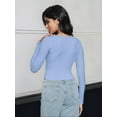 thumbnail image 3 of Women's Long Sleeve Square Neck Crop Top Ribbed Slim Fitted Casual T-Shirt Tops, 3 of 7