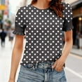 thumbnail image 2 of HomeDM Womens T-Shirts Short Sleeve with Smocked Cuff Crew Neck Polka Dot Loose Fit Pullover Tops - Black/M, 2 of 6