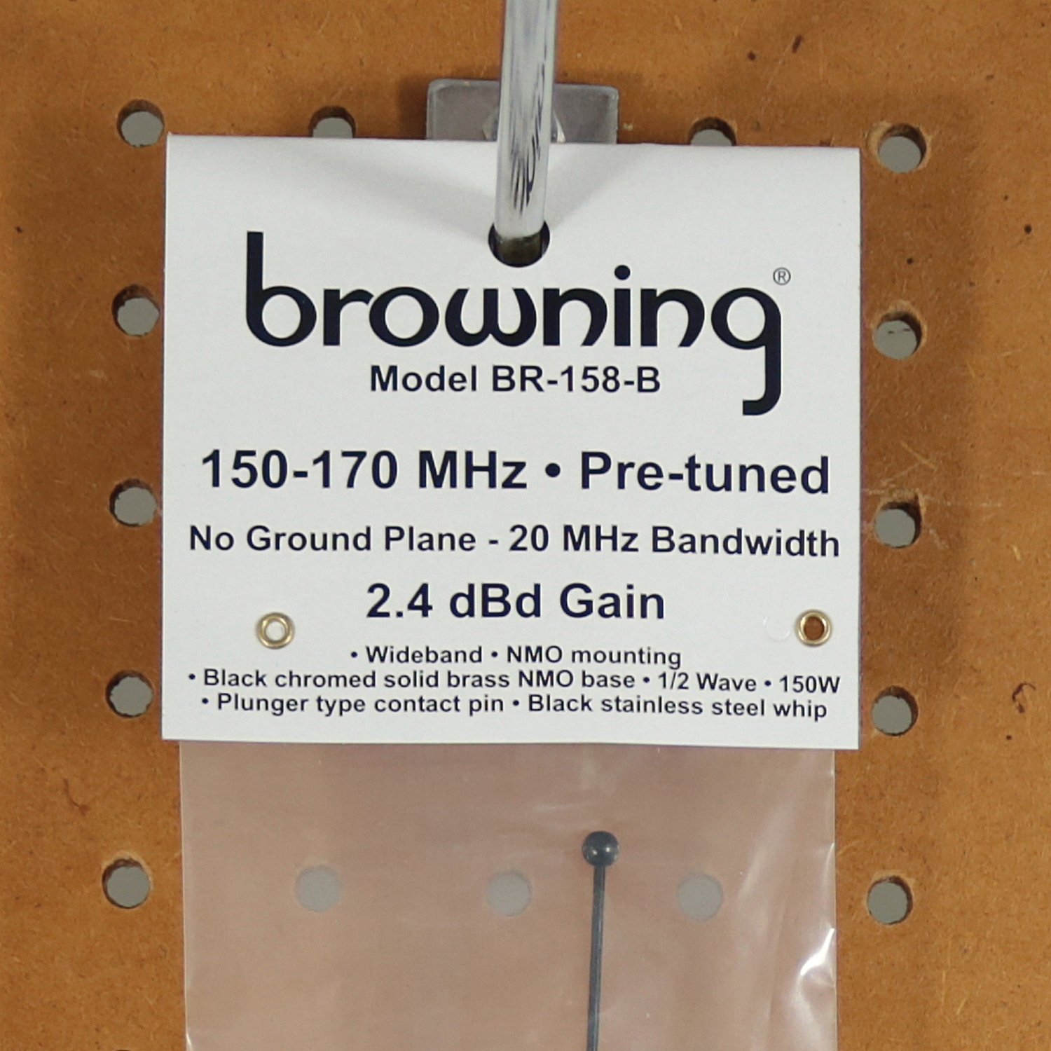 Browning 200-Watt Pretuned Wide-Band 144 MHz to 174 MHz 2.4-dBd-Gain VHF Black Antenna with NMO Mounting, BR-158-B