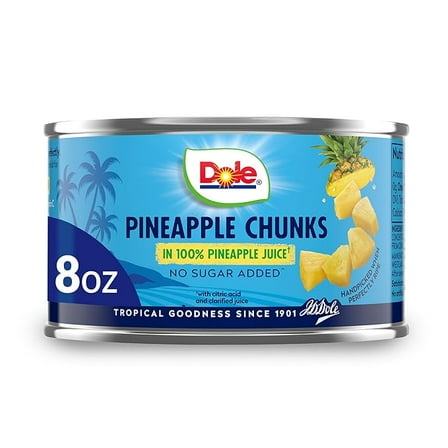Dole Canned Fruit, Pineapple Chunks in 100% Pineapple Juice, Gluten Free, Pantry Staples, 8 Oz, Packaging May Vary