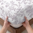 thumbnail image 3 of King Size Fitted Sheet Set - Spring Flower 3 Piece Bedding Sets 16" Deep Pocket Fitted Sheet with 2 Pillowcases, Vintage Farmhouse Light Purple Boho Leaf Brushed Microfiber Hotel Luxury Bed Sheets, 3 of 9