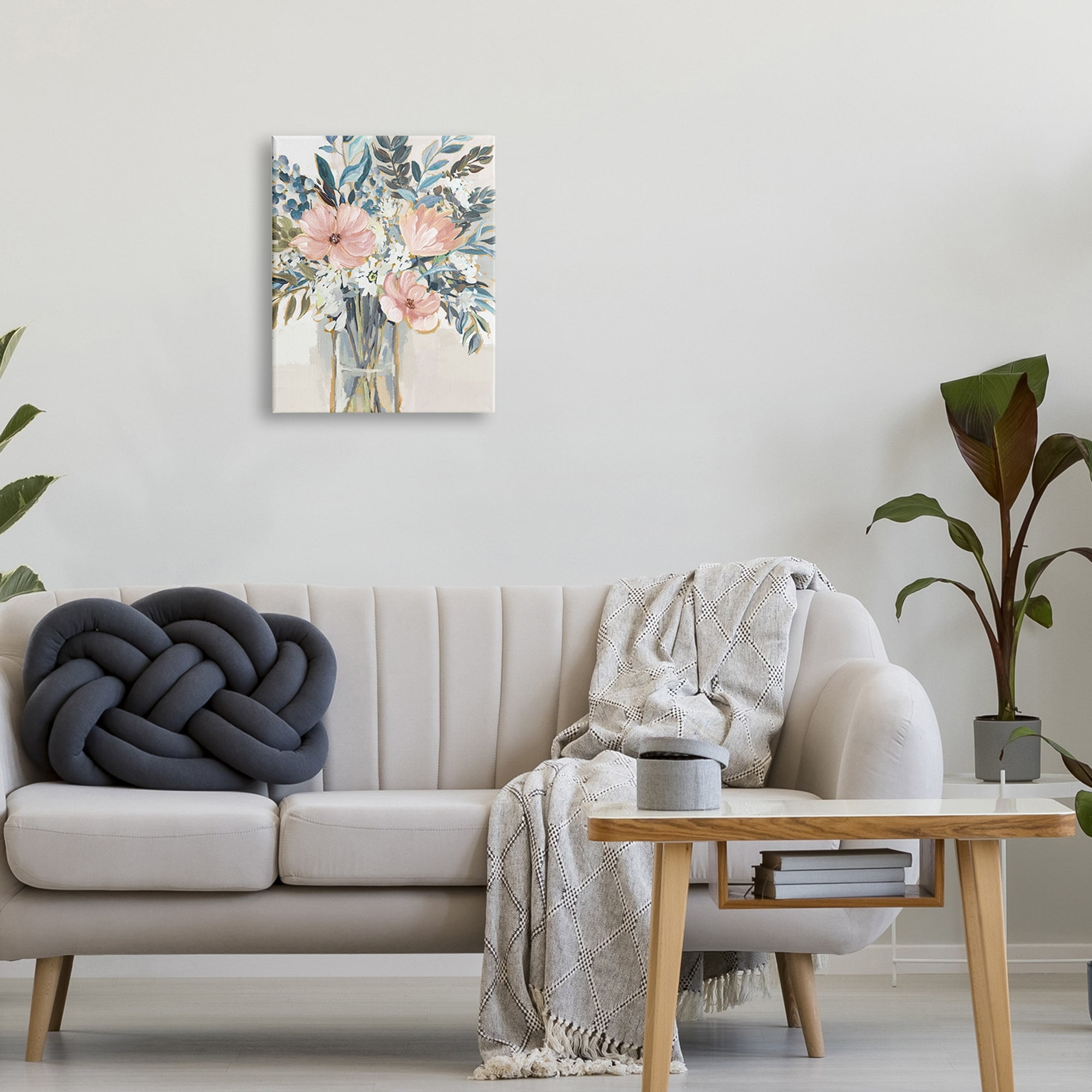 Stupell Industries Beautiful Blue Pink Flower Bouquet Painting Delicate Blossoms Modern Drawing Gallery-Wrapped Canvas Print Wall Art, 16 x 20, Design by Nina Blue