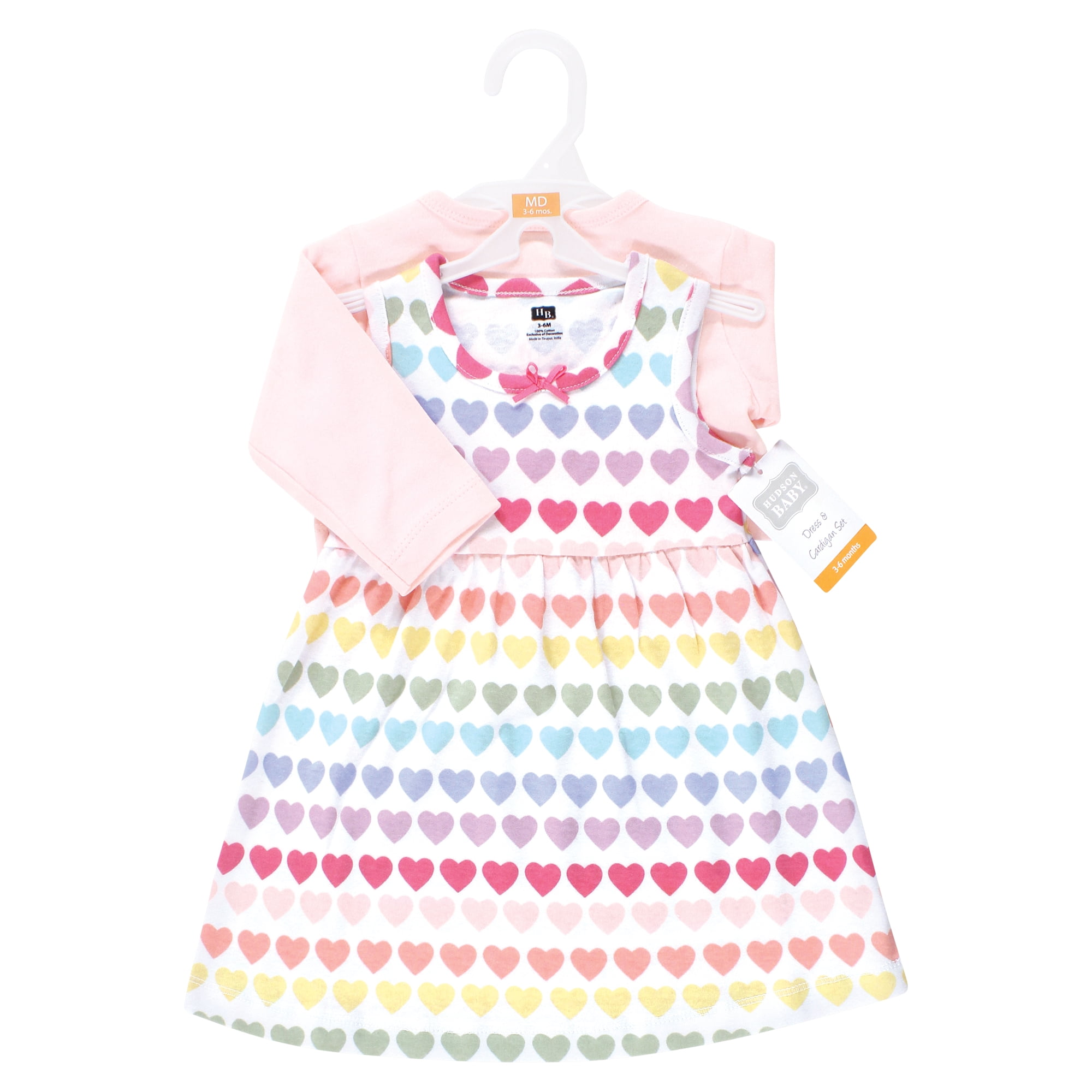 Hudson Baby Girls Cotton Dress and Cardigan Set, Cascading Hearts, 6-9 Months