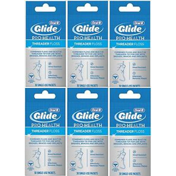 ORALB Glide Pro Health THREADER FLOSS Single Use Packets 30ct ( 6 pack