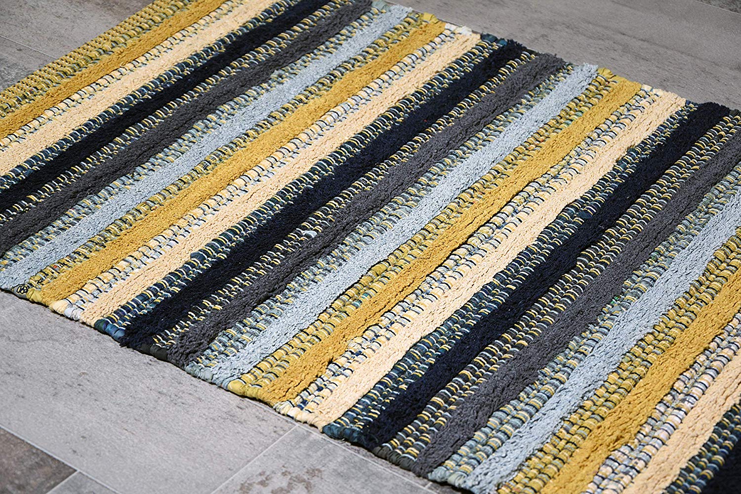 Yellow & Black Cotton Striped Door mat Rug Indoor 2x3' Entrance