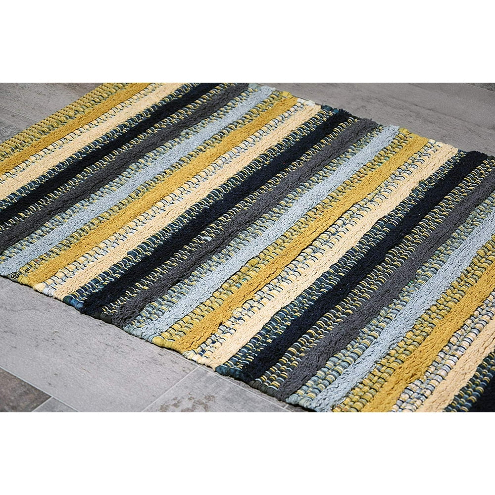 Yellow & Black Cotton Striped Door mat Rug Indoor 2x3' Entrance