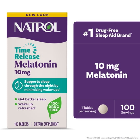 Natrol Melatonin 10mg Time Release Tablets, Sleep Dietary Supplement for Restful Sleep, 100 Melatonin Time Release Tablets, 100 Servings