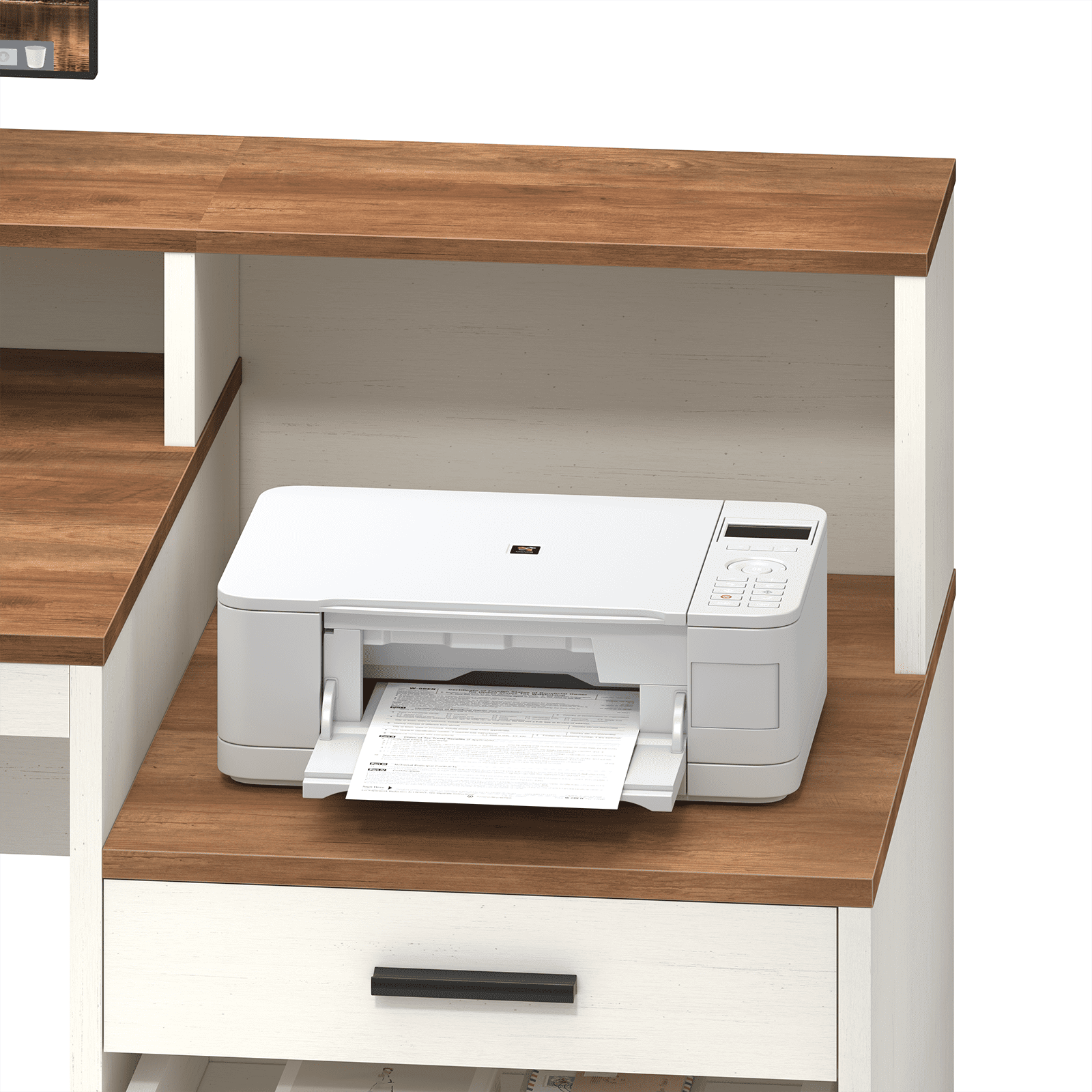 65 Inch Computer Desk with 3 Drawers & Storage Shelves, Executive Desk with File Drawer & Cabinet, Home Office Desk with Long Monitor Stand & Printer Shelf, Antique White