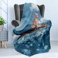 thumbnail image 4 of Mermaid Soft Flannel Fleece Throw Blanket, Graphic Art Print of a Mermaid Girl on a Rock in the Sea Mythical Character, Cozy Plush for Indoor and Outdoor Use, 70" x 90", Navy Blue White, by Ambesonne, 4 of 5