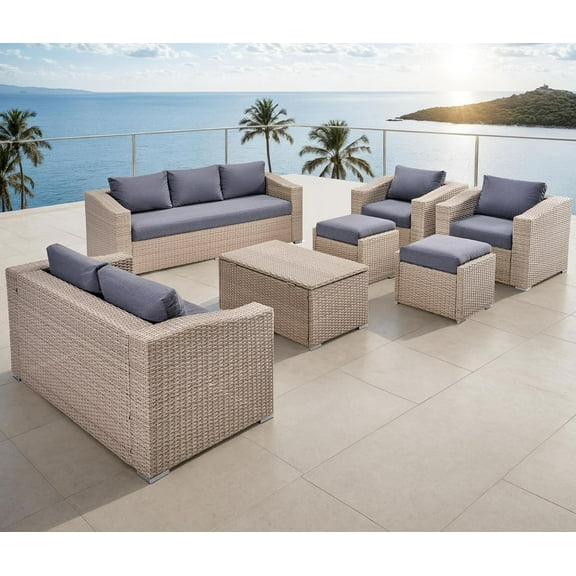 LUXOAK 10-Piece Outdoor Sectional Set with Coffee Table, Ideal for Patio, Deck, or Garden
