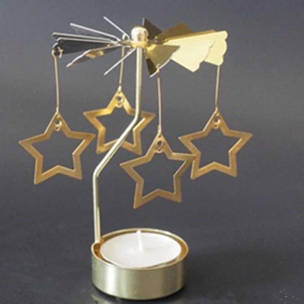 Xmas Rotating Spinning Carrousel Silver Tea Light Candle Holder Center Decor 