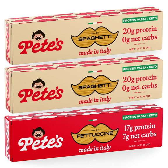 Pete's Pasta Spaghetti - 7g Low Carb and No Carb, High Protein - Authentic Italian Keto Wheat Pasta - 3 Pack, 8oz.