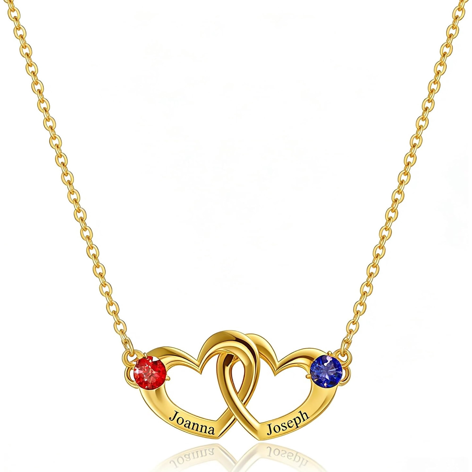 Zephyriana Personalized Interlocking Hearts Necklace, Custom Names and Birthstones, Personalized Jewelry Gifts for Mom Gifts from Daughter