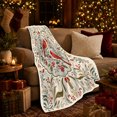 thumbnail image 3 of Cardinal Pair Inside An Ornamental Botanical Frame, Soft Flannel Blanket with Ornamental Folk Botanical Print, Housewarming Gift and Home Decor for Bedroom and Living Room, 3 of 7