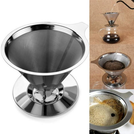 

Clearance Pour Over Coffee Dripper Stainless Steel Slow Drip Coffee Filter Metal Cone Paperless Reusable Single Cup Coffee Maker 1-2 Cup With Non-slip Cup Stand