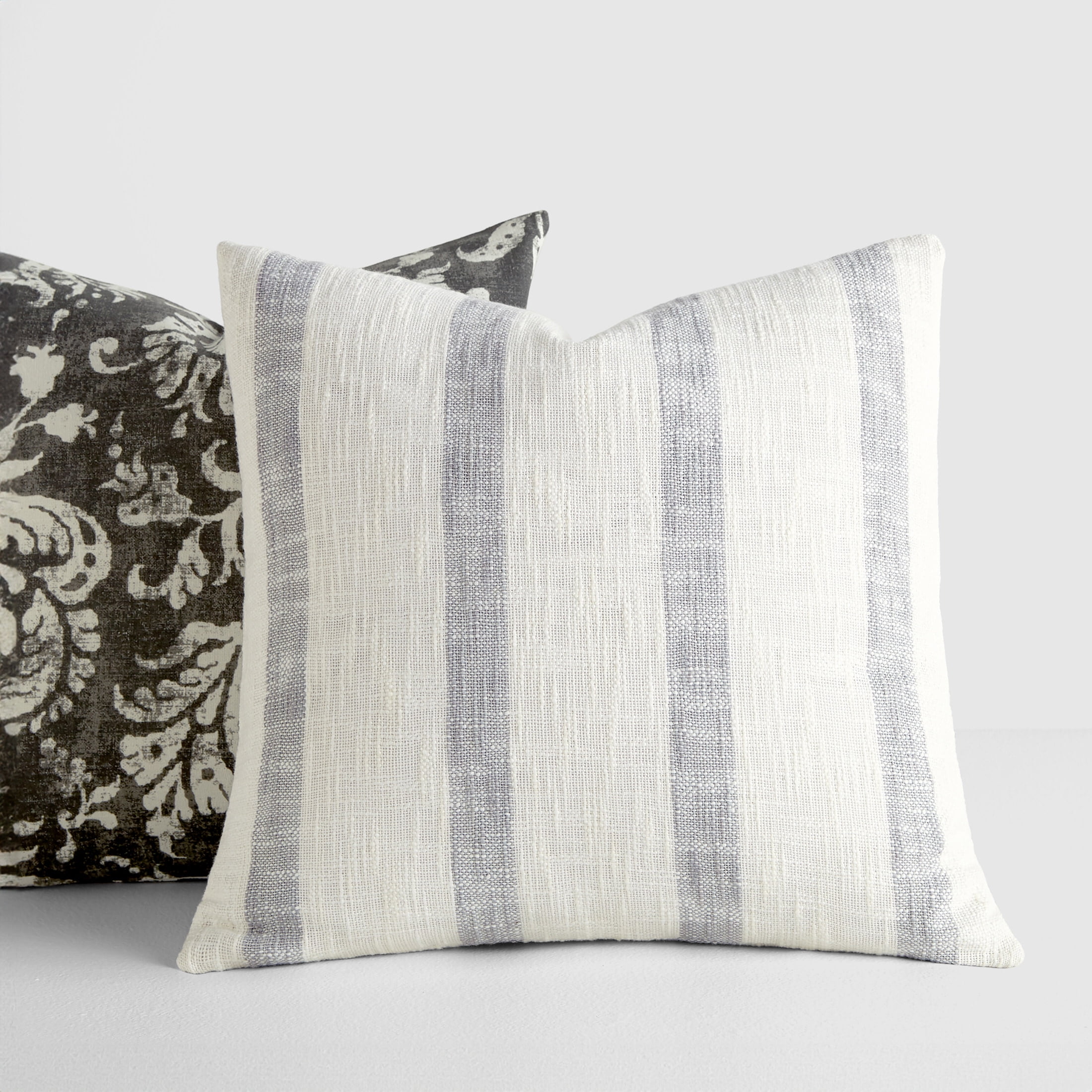 2-Pack Decor Throw Pillows in Yarn-Dyed Awning Stripe / Distressed Floral Patterns by Comfort Canopy