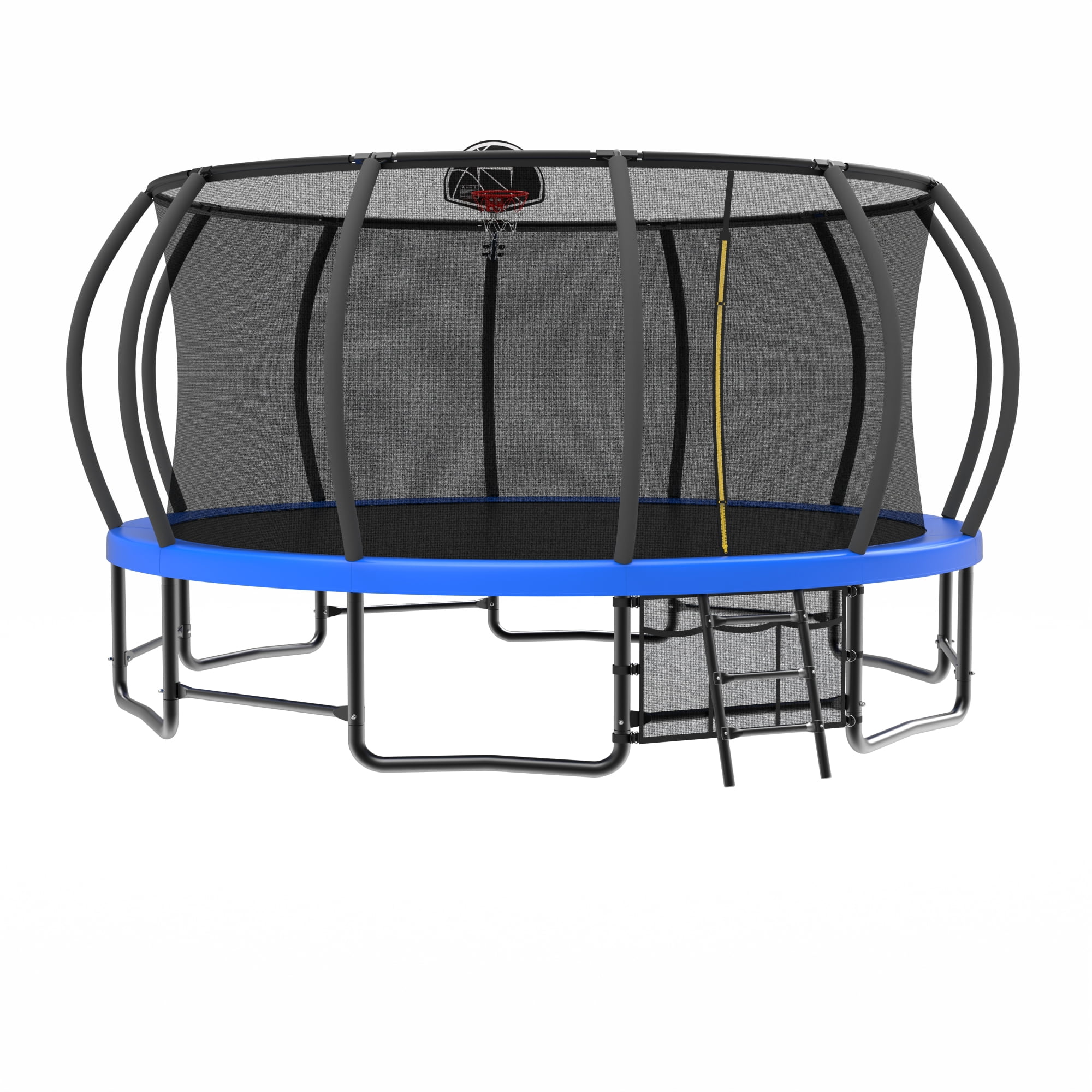 Leumius 15FT Trampoline with Basketball Hoop,Outdoor Pumpkin Recreational Trampolines with Ladder,Heavy-Duty Trampoline with Safety Enclosure for Kids and Adults,Blue