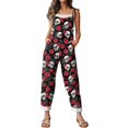 thumbnail image 5 of EANJE Halloween Womens Overalls Gothic Skull Floral Graphic Womens Overalls Sleeveless Wide Leg Jumpsuit Loose Straps Romper Adjustable Bib Overalls Fall Clothes Gray L, 5 of 5
