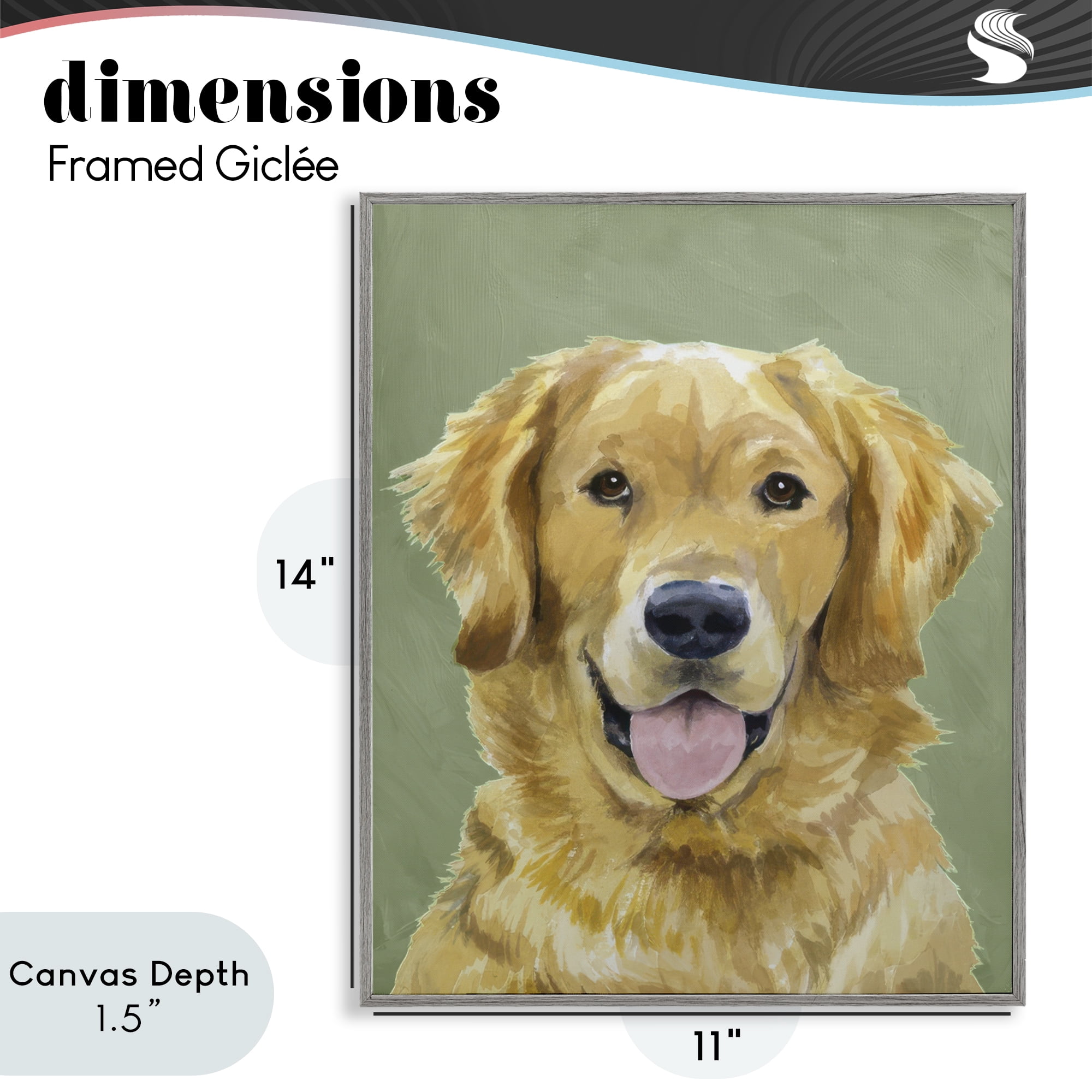 Stupell Industries Smiling Golden Retriever Portrait Gray Framed Giclee Art, design by Lil' Rue