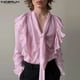 thumbnail image 2 of INCERUN Tops 2024 estilo americano moda sexy para hombres diseño de corbata suelta con volantes camisa casual ropa de club blusa de manga larga sólida S-5XL, 2 of 5