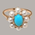 thumbnail image 5 of LBG British Made 9k Rose Gold Natural Turquoise & Cultured Pearl Womens Anniversary Ring - 33 size options - Size 10.25, 5 of 6