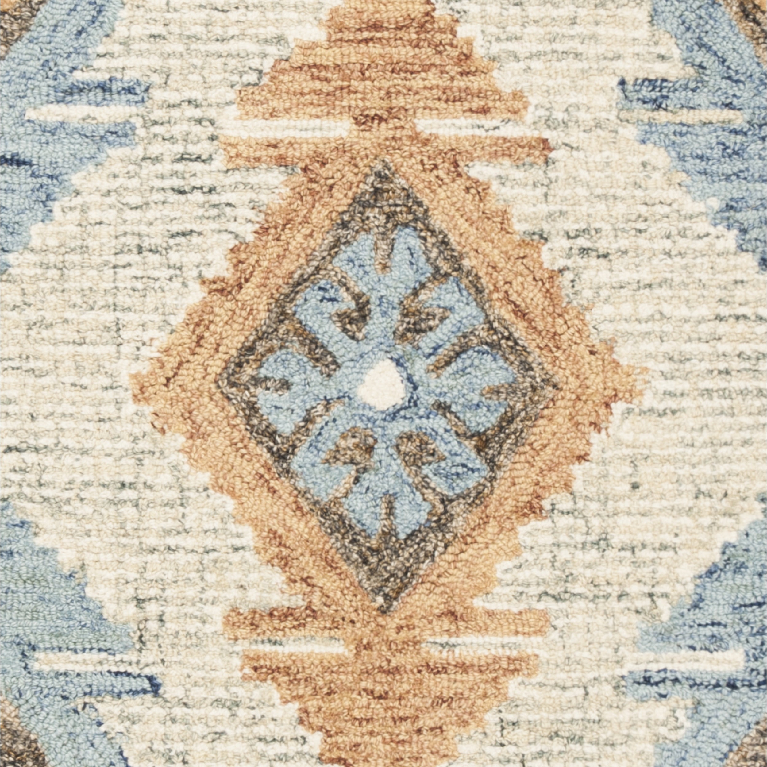 SAFAVIEH Micro-Loop Averill Geometric Aztec Wool Area Rug, Blue/Beige, 4' x 6'