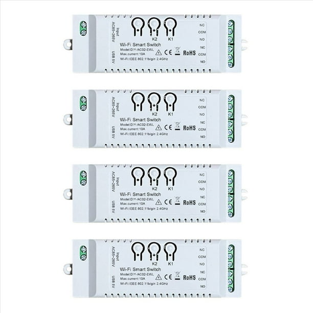 4X Interruptor Inteligente WiFi de 2 Canales, Temporizador DIY, AplicacióN 85-265V, USB, 5V, 2,4G, MóDulo de AutomatizacióN del Hogar WiFi para Alexa, Home, IFTT