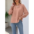 thumbnail image 4 of Solid Color Long Sleeve Ruffle Tie Neck Light Blouse for Women Pink Small, 4 of 5