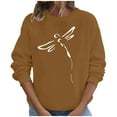 thumbnail image 2 of Holloyiver Women's Solid Long Sleeve Sweatshirt Crewneck Dragonfly Print Pullover Tops Tunic Tops OverSize, 2 of 8