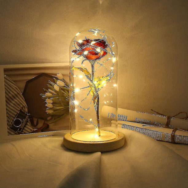 Eternal Rose, Romantic Rose Flowers Beauty And The Beast Rose Kit Night Lamp Party Wedding Decor Valentine's Day Wedding Gift (red) -zmd