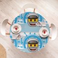 thumbnail image 4 of Ambesonne Nautical Emoji Fitted Round Tablecloth, Captain Sailor Wheel, 56"- 60" Diameter, Sky Blue White and Mustard, 4 of 5
