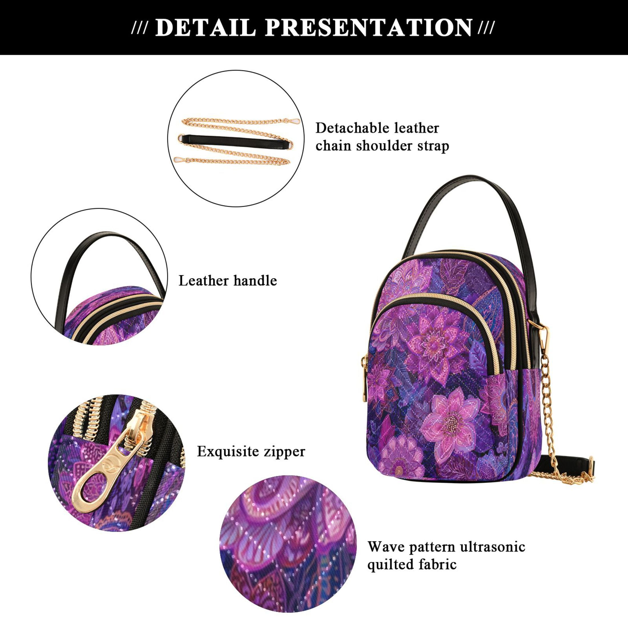 Quilted Women's Crossbody Bag Purses and Handbags with Detachable Leather Strap Lavender Bohemian Pattern