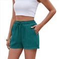 thumbnail image 4 of Soft Comfy Activewear Lounge Textured Shorts with Pockets and Drawstring for Women blue XXL, 4 of 7