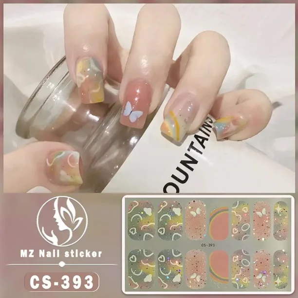 Múltiples estilos, pegatinas para uñas postizas, deslizadores adhesivos reutilizables, curado, resistente al agua, cubierta francesa completa para uñas S F4F3