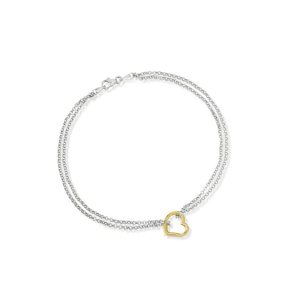 Ross-Simons Sterling Silver and 14kt Yellow Gold Heart Center Anklet, Women's, Adult