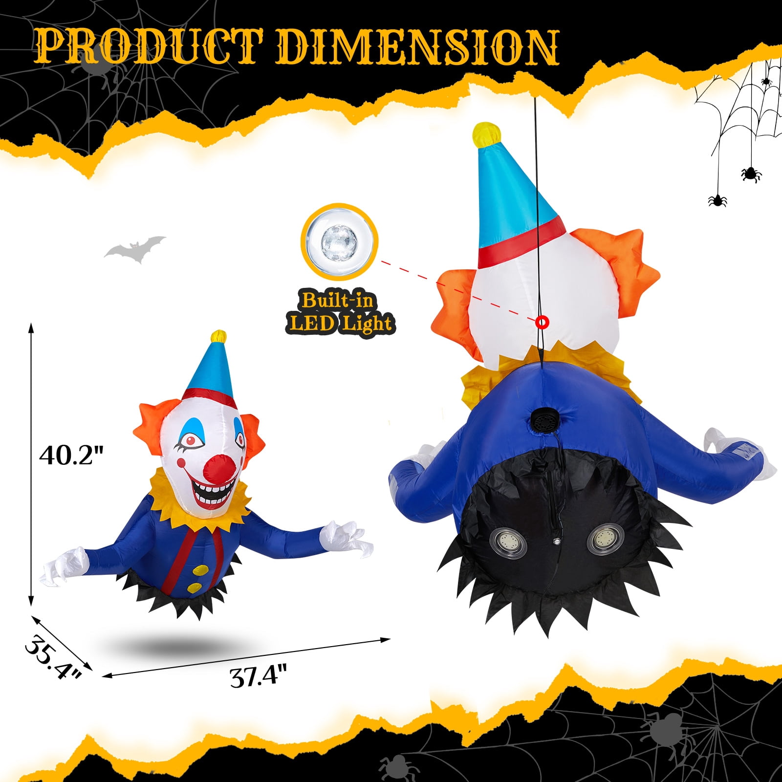 3.3 FT Halloween Inflatable Clown Decoration Spooky Clown Broke Out from Window Scary Blow up Decor with Built-in LED Lights for Indoor Outdoor