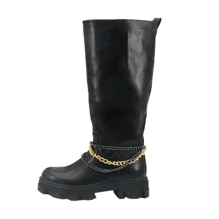 

nsendm Womens Snow Boots Size 4 Women Shoes Chain Thick Soled Women Boots High Womens Booties And Boots Low Heel Shoes Black 8.5