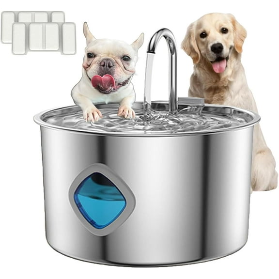 Hydropaws Water Fountain for Dogs & Cats - 3.2l/108oz, Stainless Filtered Water Fountain with Visual Water Level & Quiet Pump, for Small Dogs Cats & Large Animals