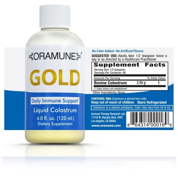 Oramune Gold Liquid Bovine Colostrum Supplement, with Lactoferrin, Supports Gut Health and Overall Wellness, 4 fl. oz