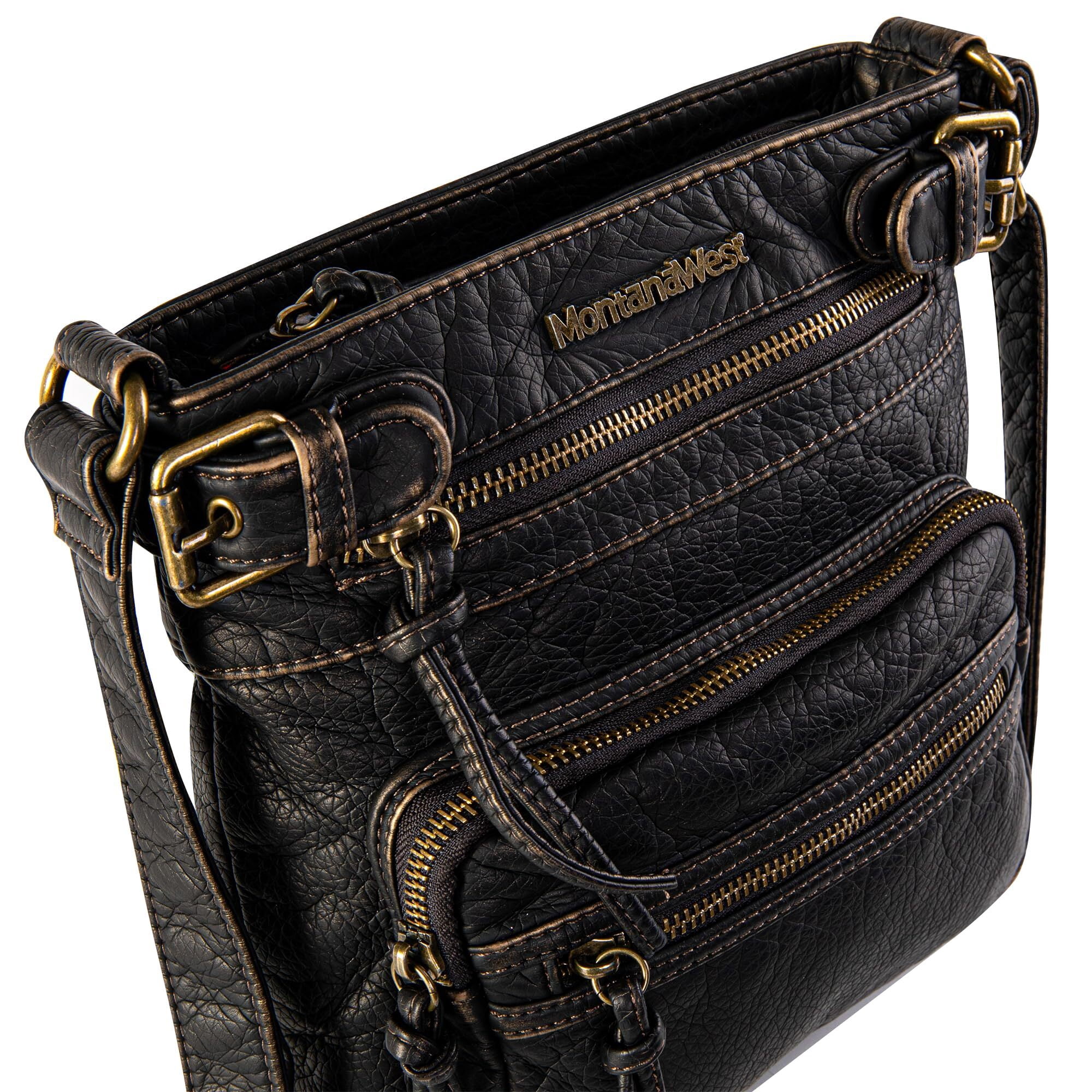 Montana West Crossbody Bag for Women Multi Pocket Shoulder Bags Medium Travel Purses Ultra Soft Washed Leather, Bronze