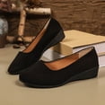 thumbnail image 4 of Wedges Heels for Women Retro Suede Slip on Low Wedge Dressy Shoes Casual Comfy Round Toe Walking Shoes Black Size 8.5, 4 of 6